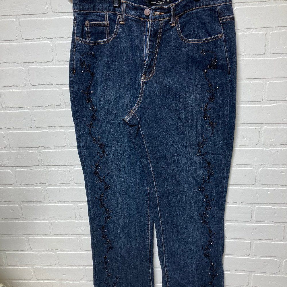 Venezia Women's Dark Wash Jeans Size 16 Black Sequins